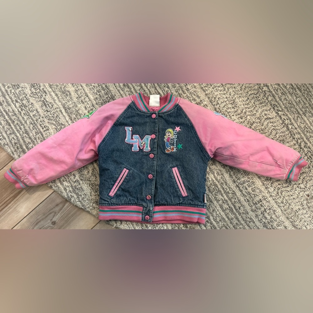 Disney Pink and Blue Jean Jacket with Classic Varsity Style